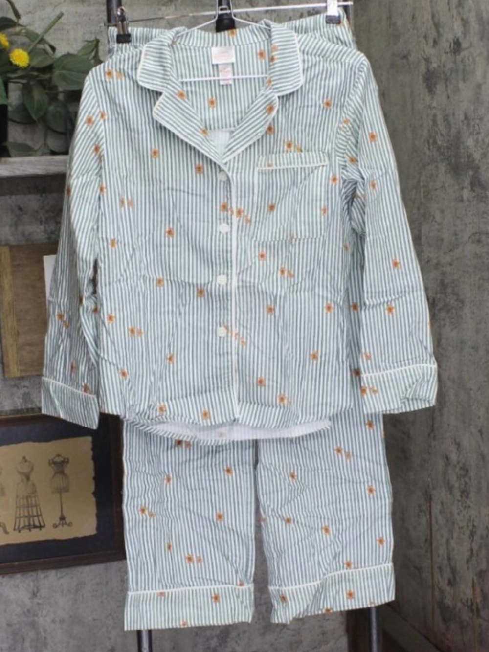 Wondershop Womens Green Striped Cotton Pajama Set “Gingerbread Men” Christmas L